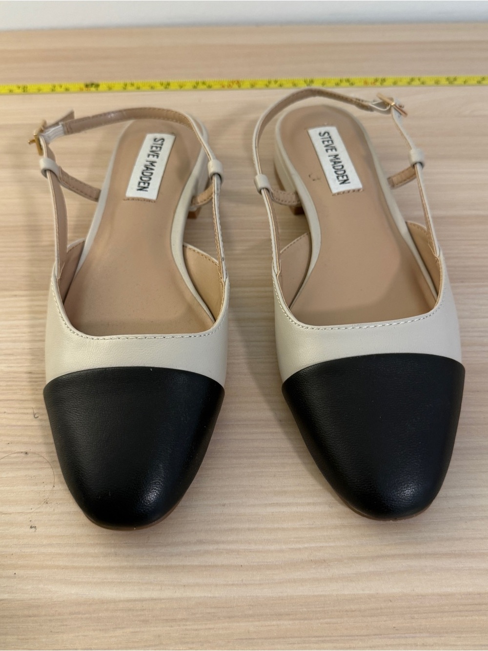 Steve Madden Belinda Black White Cap Toe Slingback Women 6.5M Flats Shoes French